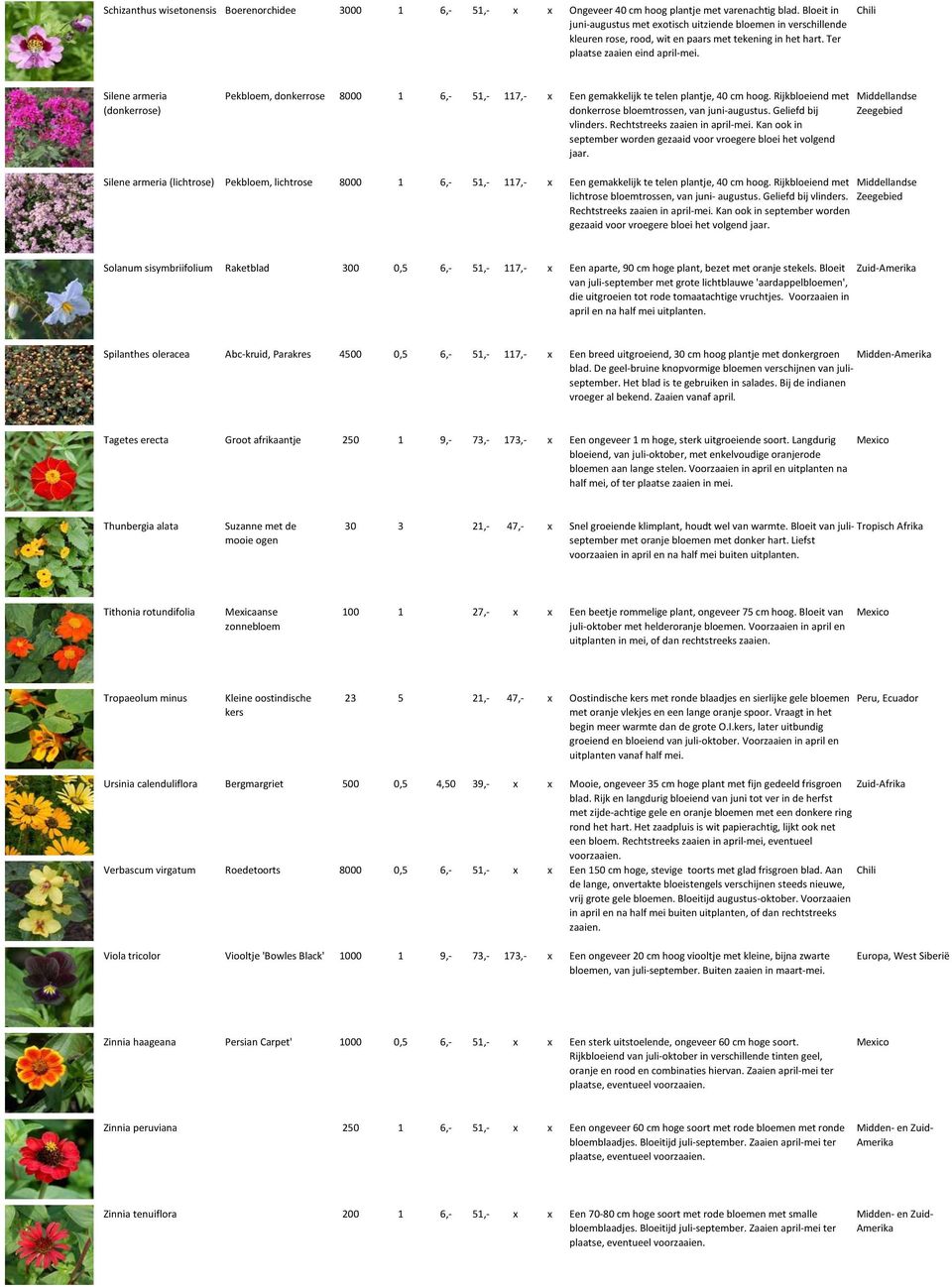 Ter plaatse zaaien eind Chili Silene armeria (donkerrose) Pekbloem, donkerrose 8000 1 6,- 51,- 117,- x Een gemakkelijk te telen plantje, 40 cm hoog.