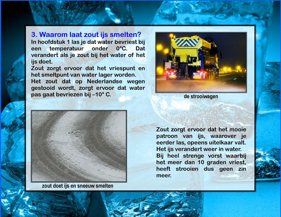 Het zout dat op Nederlandse wegen gestooid wordt, zorgt ervoor dat water pas gaat bevriezen bij 10 C.