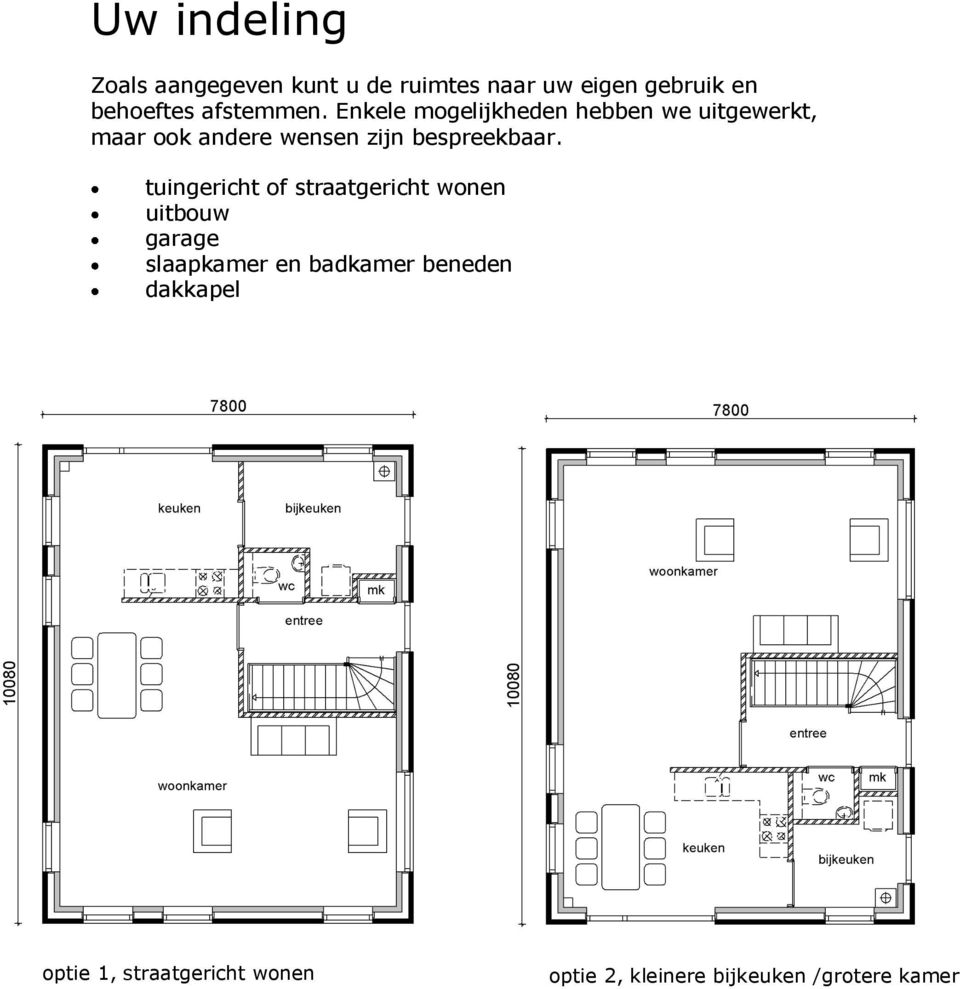 Enkele mogelijkheden hebben we uitgewerkt, maar ook andere wensen zijn bespreekbaar.