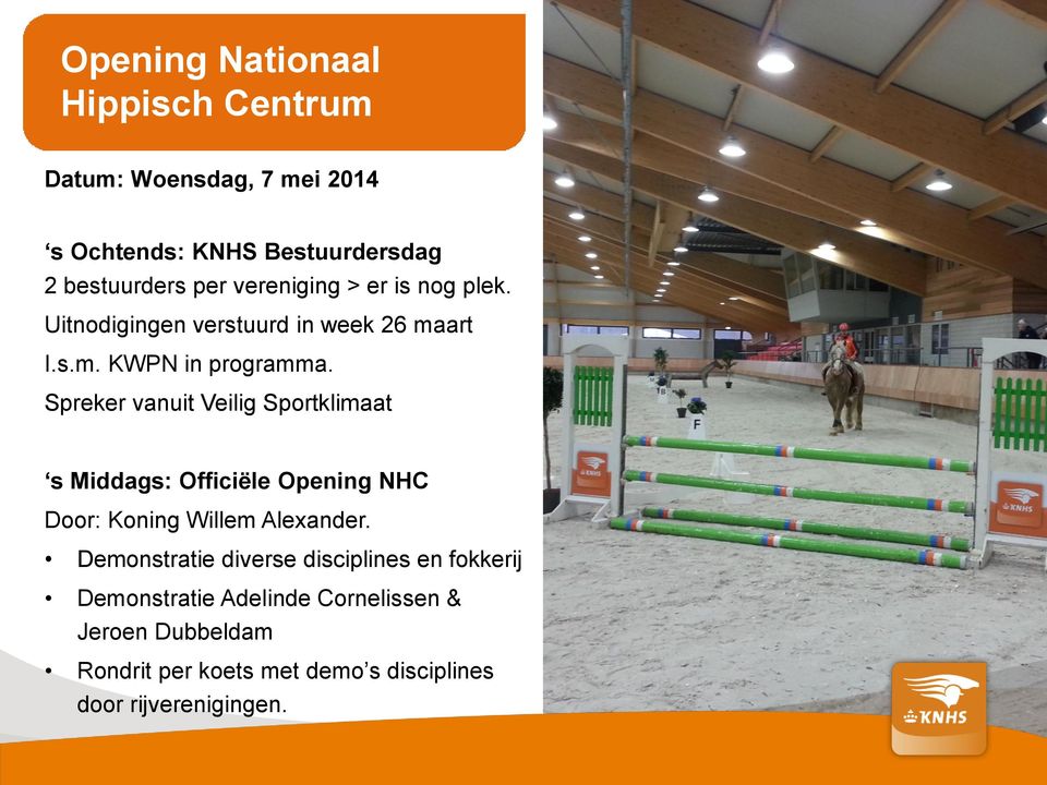 Spreker vanuit Veilig Sportklimaat s Middags: Officiële Opening NHC Door: Koning Willem Alexander.