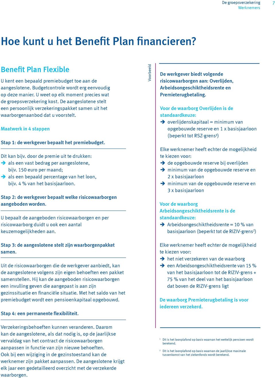 Maatwerk in 4 stappen Stap 1: de werkgever bepaalt het premiebudget. Dit kan bijv. door de premie uit te drukken: als een vast bedrag per aangeslotene, bijv.