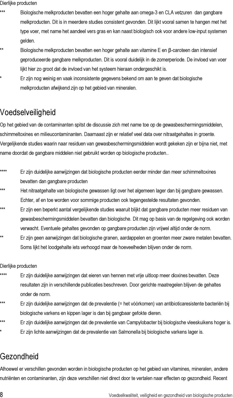 ** Biologische melkproducten bevatten een hoger gehalte aan vitamine E en β-caroteen dan intensief geproduceerde gangbare melkproducten. Dit is vooral duidelijk in de zomerperiode.