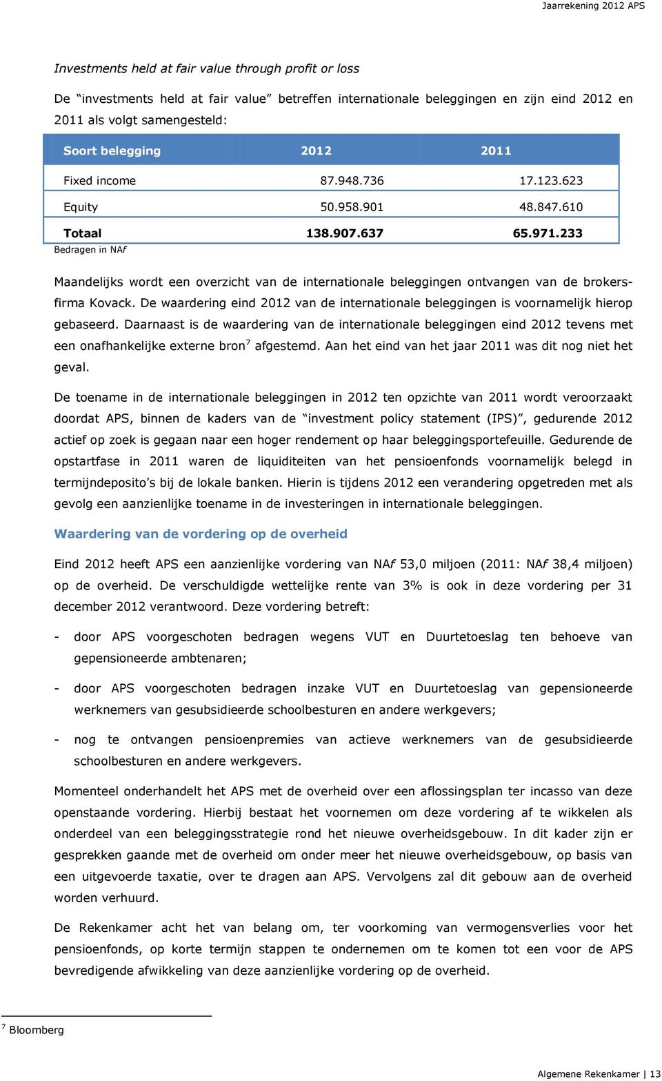 De waardering eind 2012 van de internationale beleggingen is voornamelijk hierop gebaseerd.