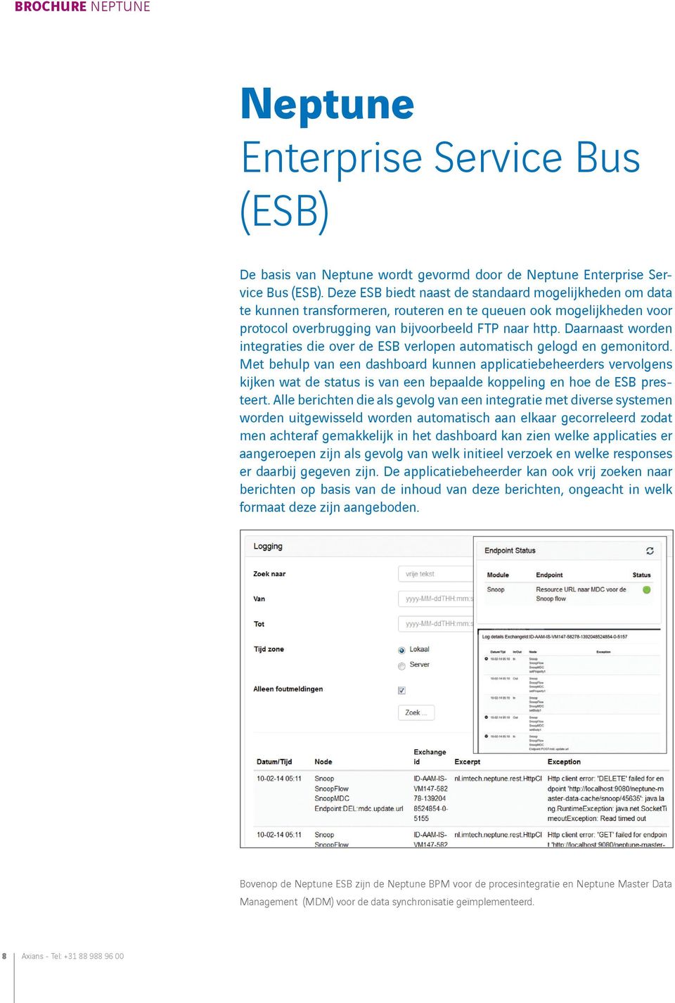 Daarnaast worden integraties die over de ESB verlopen automatisch gelogd en gemonitord.