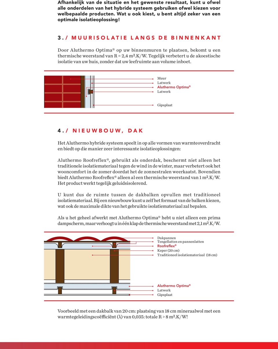 / MUURISOLATIE LANGS DE BINNENKANT Door Aluthermo Optima op uw binnenmuren te plaatsen, bekomt u een thermische weerstand van R = 2,4 m².k/w.