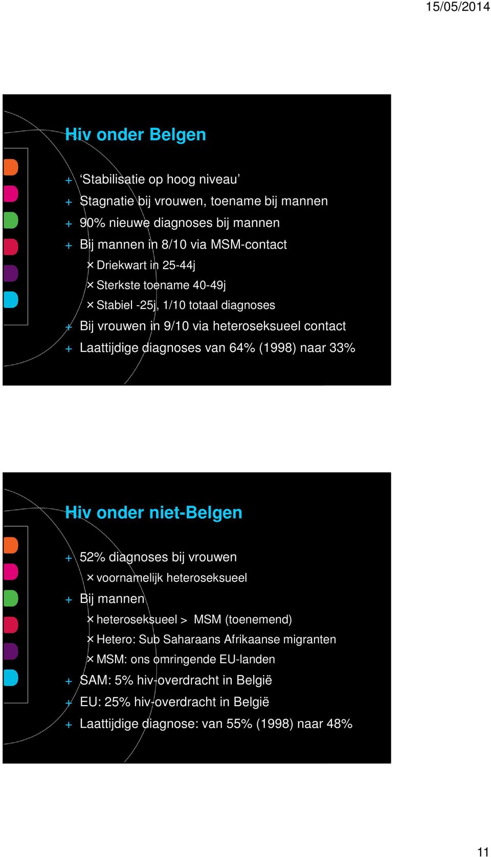 (1998) naar 33% Hiv onder niet-belgen + 52% diagnoses bij vrouwen voornamelijk heteroseksueel + Bij mannen heteroseksueel > MSM (toenemend) Hetero: Sub Saharaans