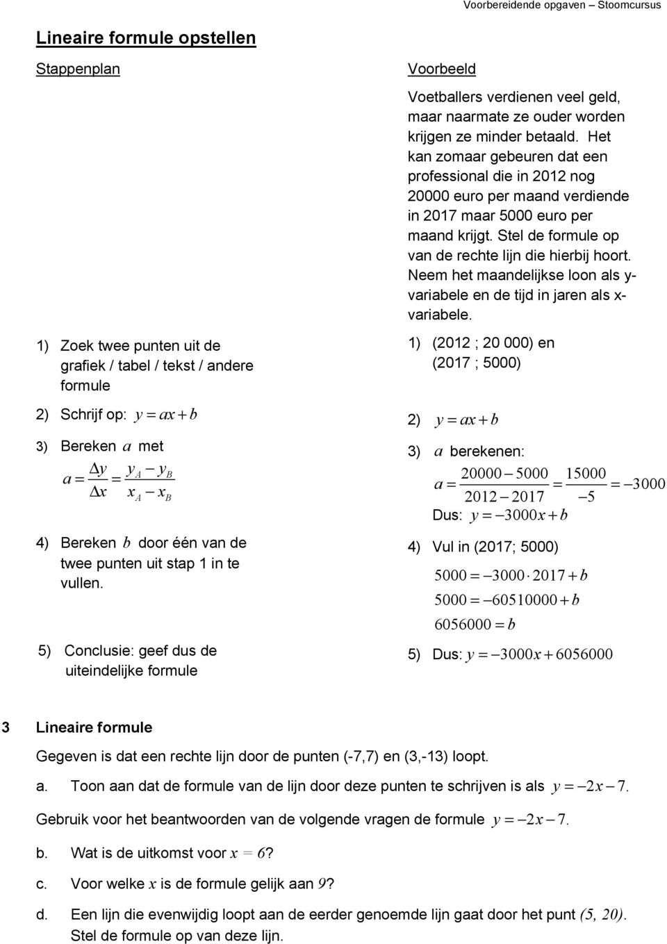 Het kn zomr geeuren dt een professionl die in 0 nog 0000 euro per mnd verdiende in 017 mr 5000 euro per mnd krijgt. Stel de formule op vn de rehte lijn die hierij hoort.