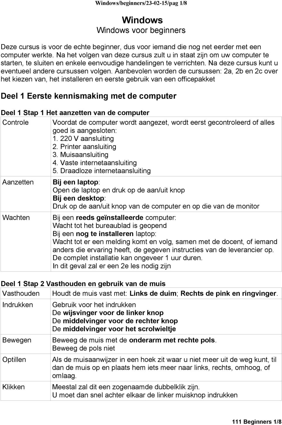 Aanbevolen worden de cursussen: 2a, 2b en 2c over het kiezen van, het installeren en eerste gebruik van een officepakket Deel 1 Eerste kennismaking met de computer Deel 1 Stap 1 Het aanzetten van de