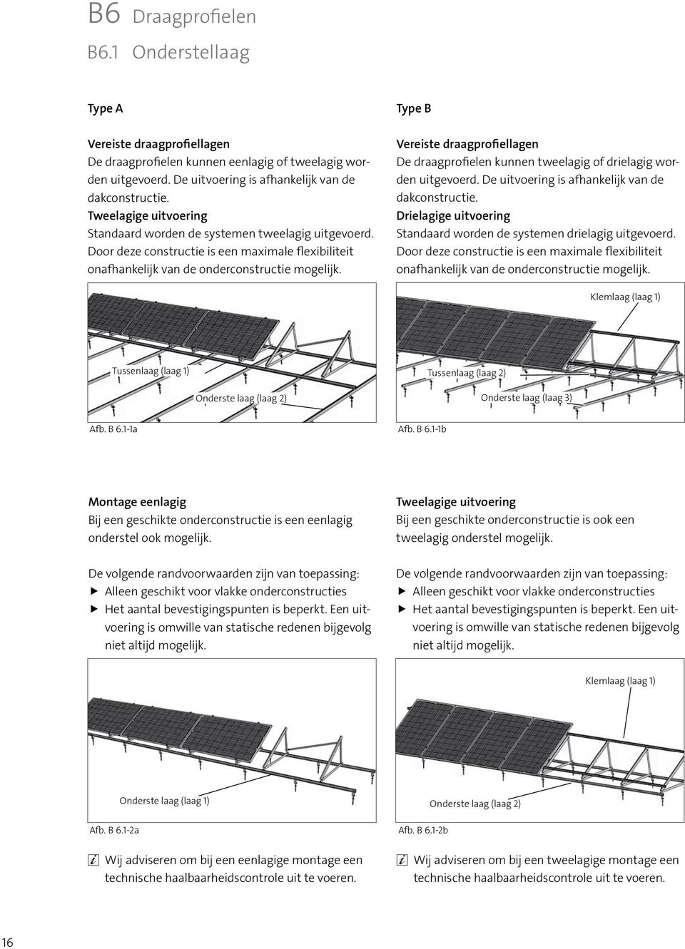 Type B Vereiste draagprofiellagen De draagprofielen kunnen tweelagig of drielagig worden uitgevoerd. De uitvoering is afhankelijk van de dakconstructie.