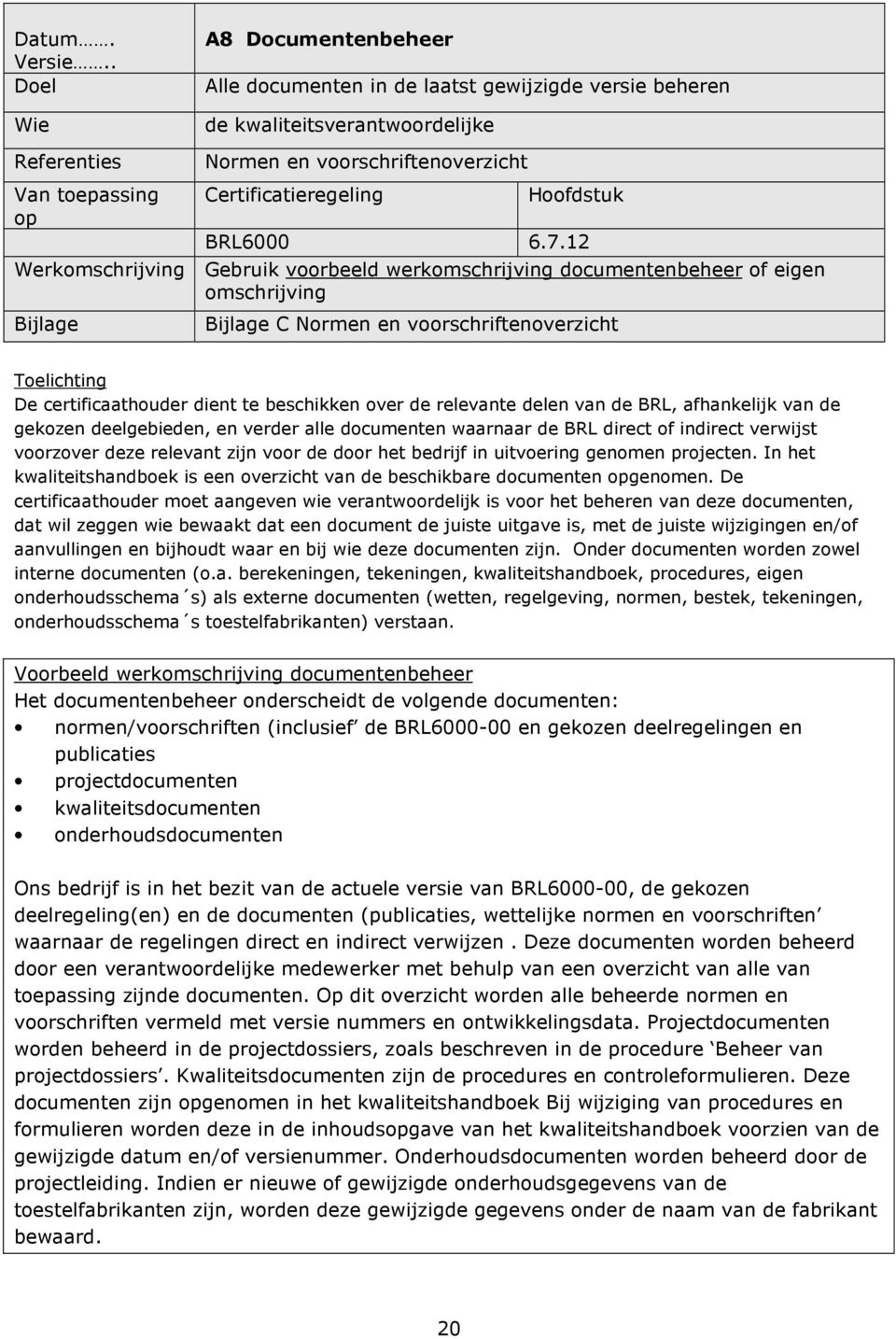 Certificatieregeling Hoofdstuk BRL6000 6.7.