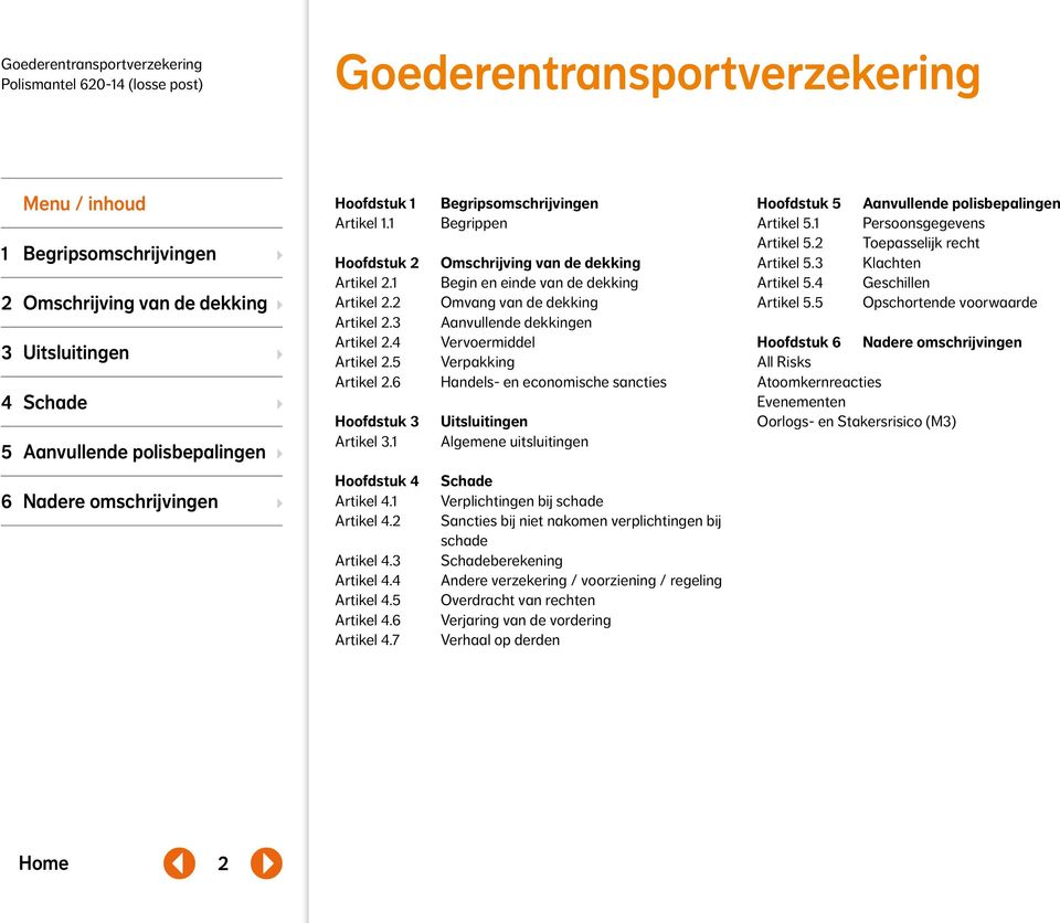 Uitsluitingen Algemene uitsluitingen Hoofdstuk 5 Artikel 5.1 Artikel 5.2 Artikel 5.3 Artikel 5.4 Artikel 5.