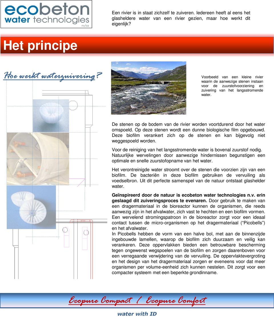 het water omspoeld Op deze stenen wordt een dunne biologische film opgebouwd Deze biofilm verankert zich op de stenen en kan bijgevolg niet weggespoeldgespoeld worden Voor de reiniging van het