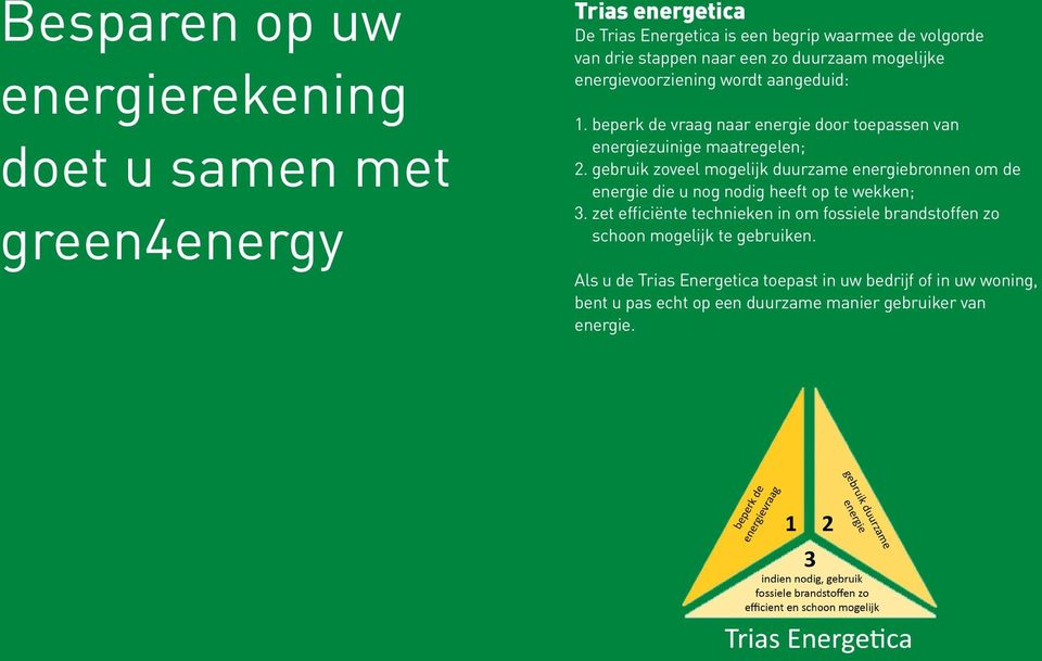 gebruik zoveel mogelijk duurzame energiebronnen om de energie die u nog nodig heeft op te wekken; 3.