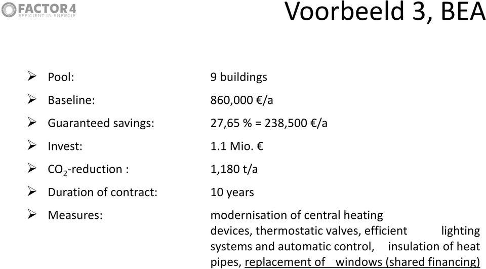 CO 2 -reduction : 1,180 t/a Duration of contract: 10 years Measures: modernisation of