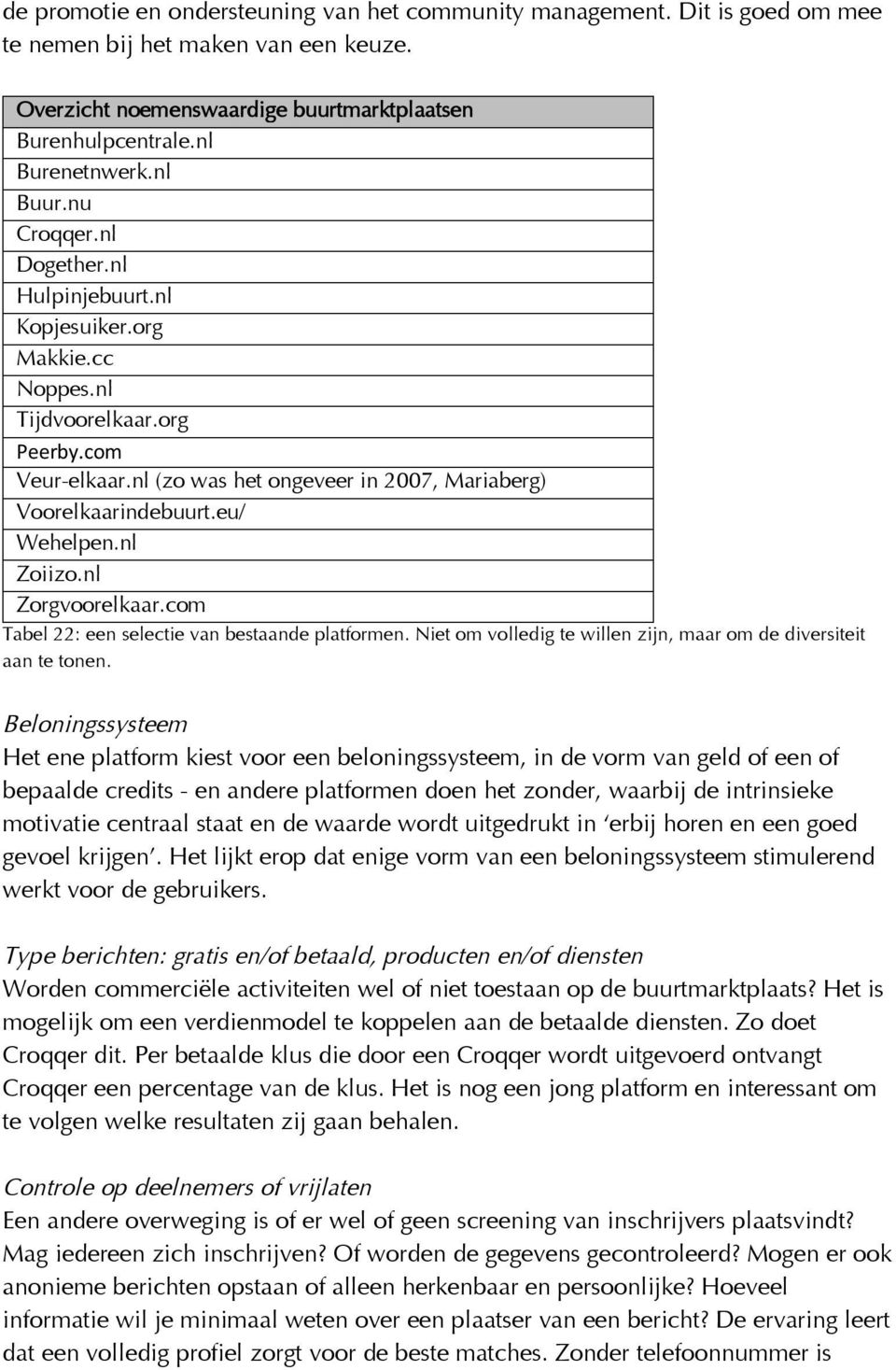 eu/ Wehelpen.nl Zoiizo.nl Zorgvoorelkaar.com Tabel 22: een selectie van bestaande platformen. Niet om volledig te willen zijn, maar om de diversiteit aan te tonen.