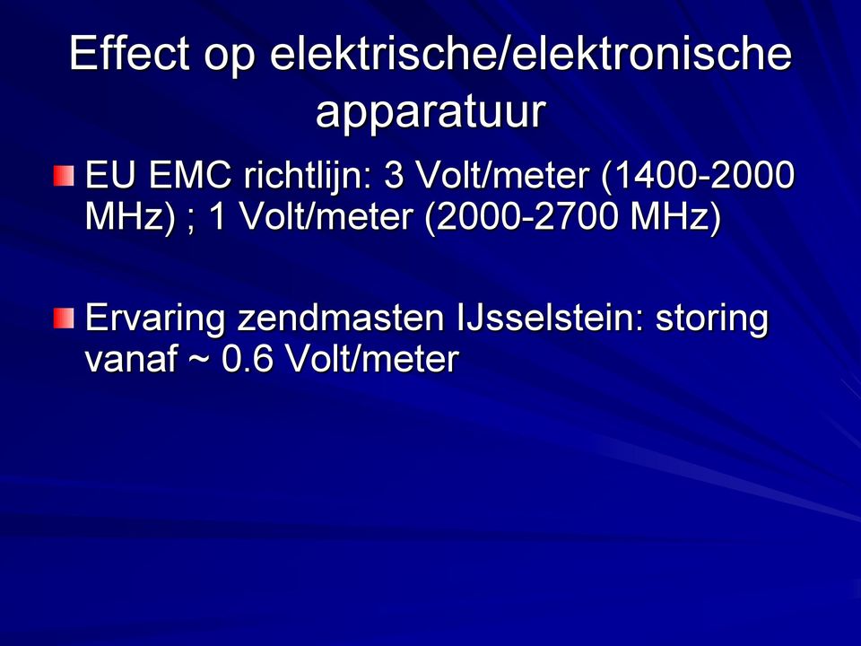 ; 1 Volt/meter (2000-2700 MHz) Ervaring