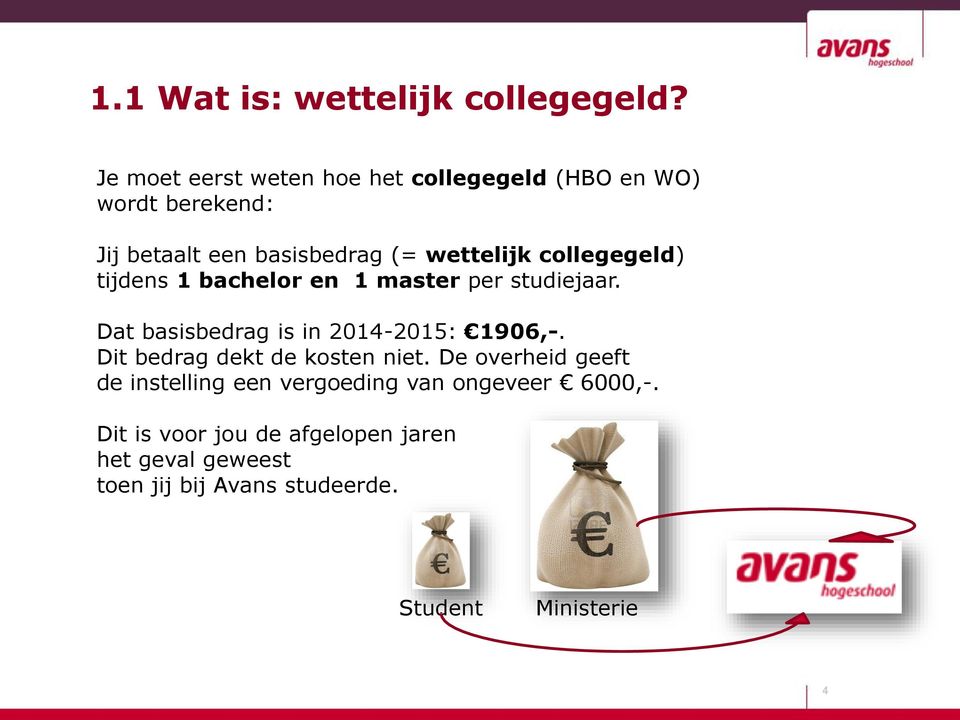 collegegeld) tijdens 1 bachelor en 1 master per studiejaar. Dat basisbedrag is in 2014-2015: 1906,-.