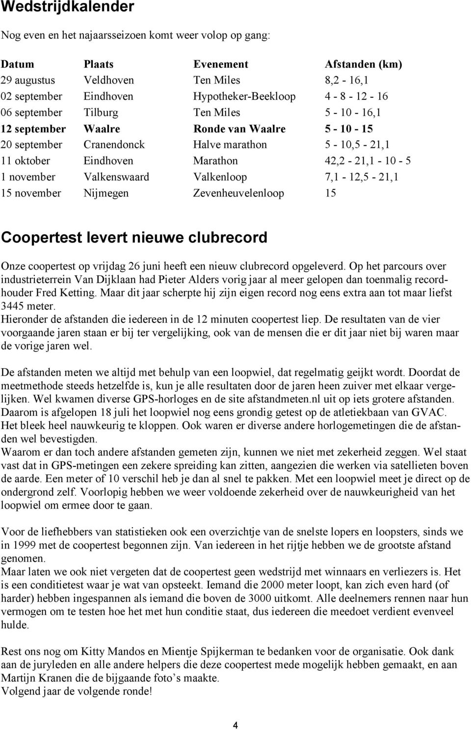 november Valkenswaard Valkenloop 7,1-12,5-21,1 15 november Nijmegen Zevenheuvelenloop 15 Coopertest levert nieuwe clubrecord Onze coopertest op vrijdag 26 juni heeft een nieuw clubrecord opgeleverd.