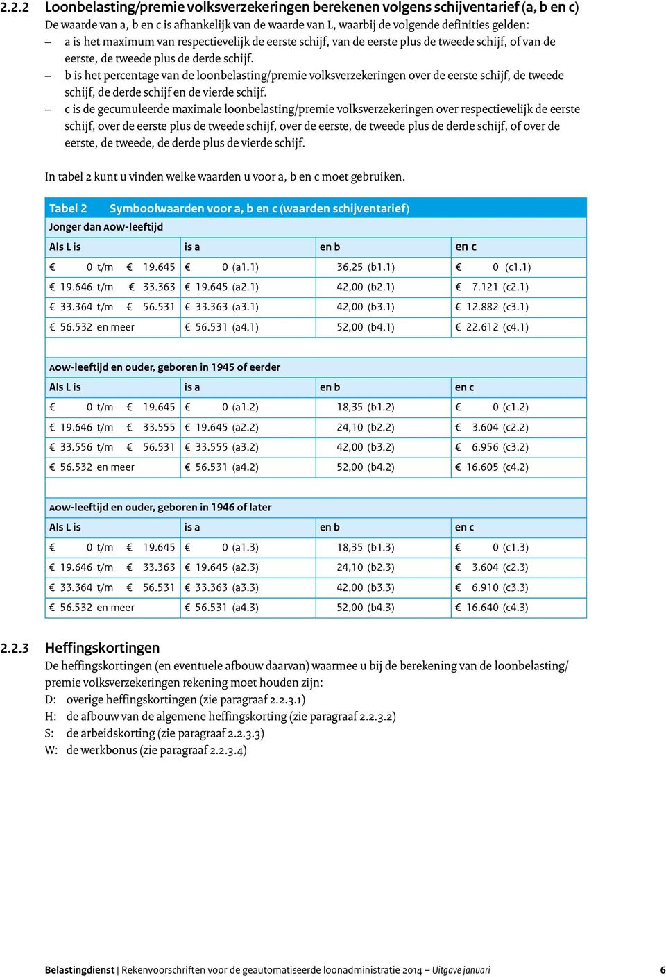 b is het percentage van de loonbelasting/premie volksverzekeringen over de eerste schijf, de tweede schijf, de derde schijf en de vierde schijf.