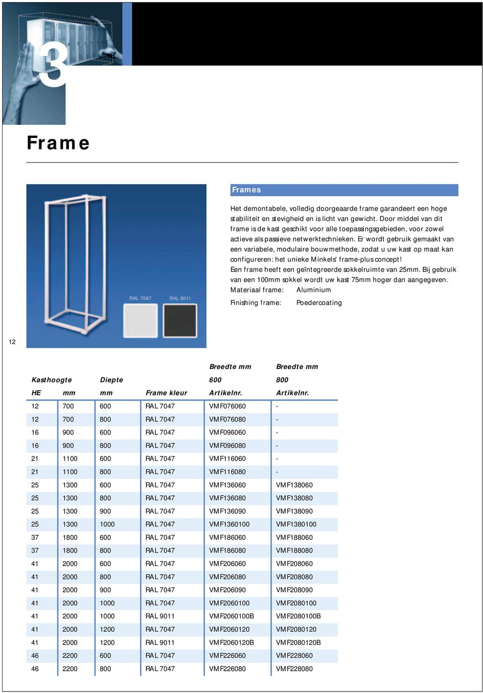 Er wordt gebruik gemaakt van een variabele, modulaire bouwmethode, zodat u uw kast op maat kan configureren: het unieke Minkels frame-plus concept!