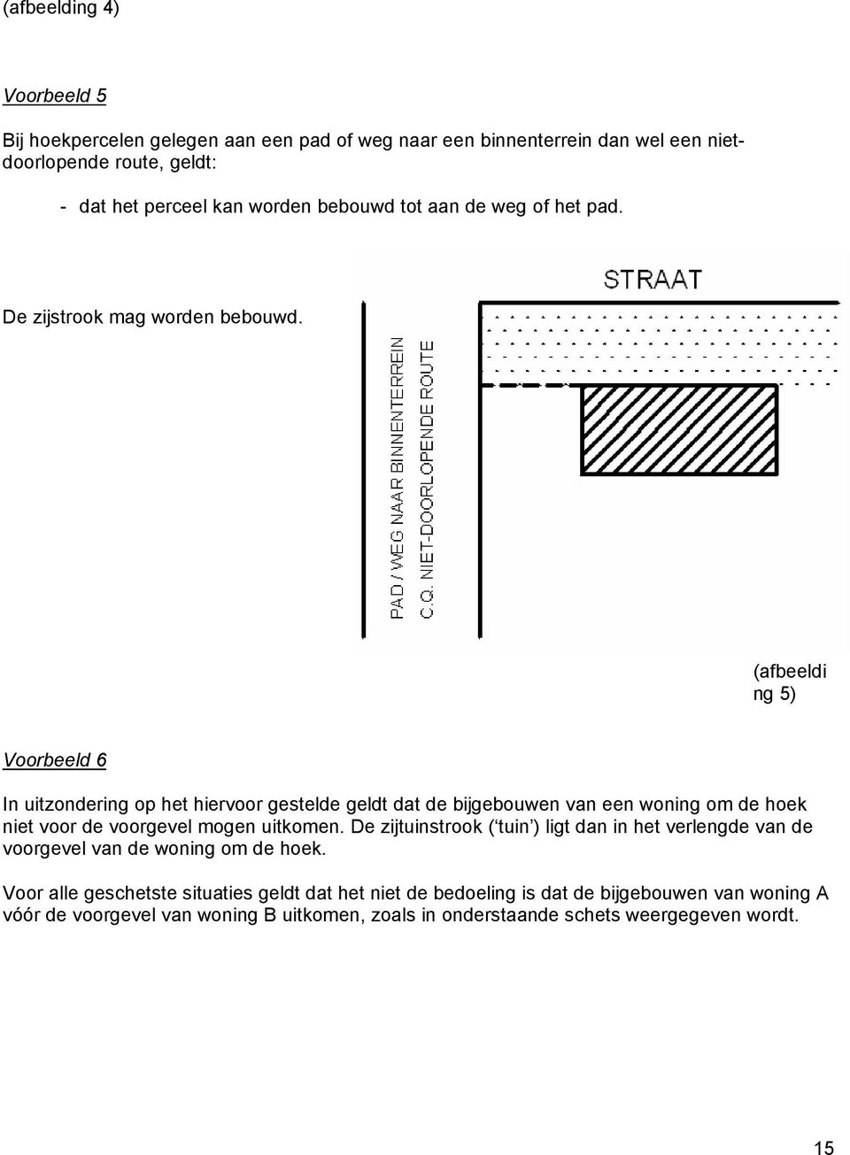 (afbeeldi ng 5) Voorbeeld 6 In uitzondering op het hiervoor gestelde geldt dat de bijgebouwen van een woning om de hoek niet voor de voorgevel mogen uitkomen.