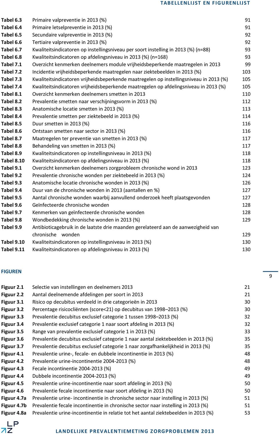 8 Kwaliteitsindicatoren op afdelingsniveau in 2013 (%) (n=168) 93 Tabel 7.1 Overzicht kenmerken deelnemers module vrijheidsbeperkende maatregelen in 2013 99 Tabel 7.