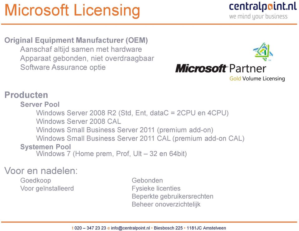 Small Business Server 2011 (premium add-on) Windows Small Business Server 2011 CAL (premium add-on CAL) Systemen Pool Windows 7 (Home