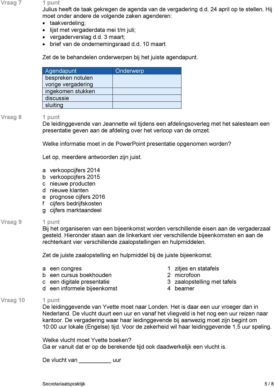 Zet de te behandelen onderwerpen bij het juiste agendapunt.