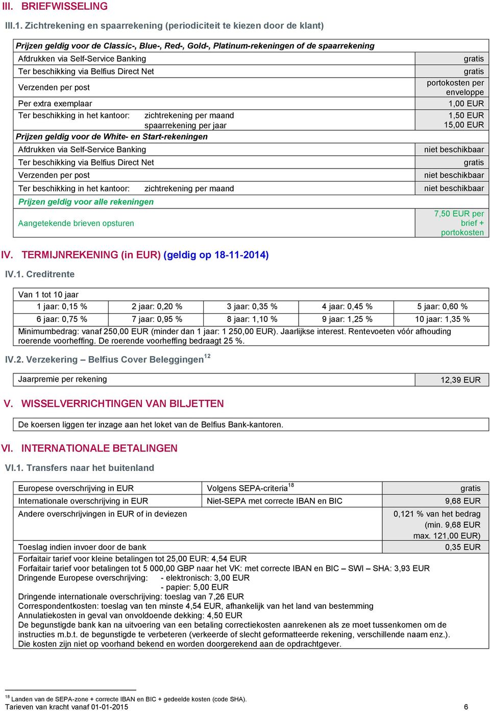 Ter beschikking via Belfius Direct Net Verzenden per post Per extra exemplaar Ter beschikking in het kantoor: zichtrekening per maand spaarrekening per jaar Prijzen geldig voor de White- en