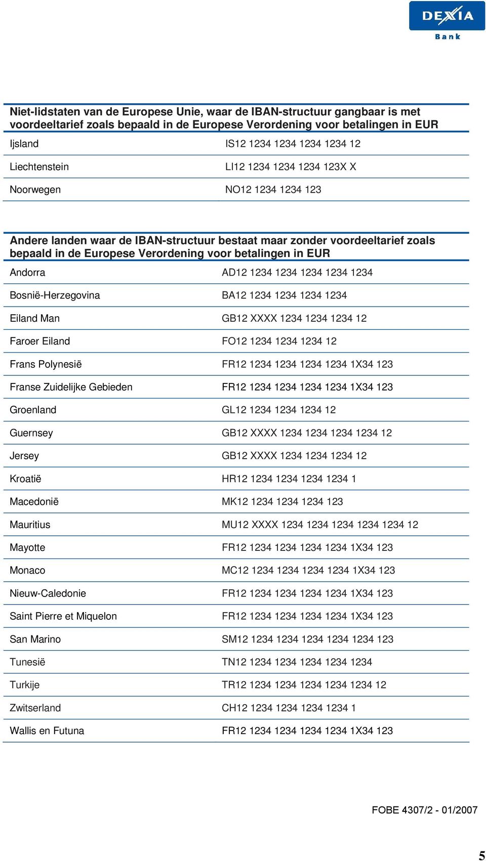 in EUR Andorra AD12 1234 1234 1234 1234 1234 Bosnië-Herzegovina BA12 1234 1234 1234 1234 Eiland Man GB12 XXXX 1234 1234 1234 12 Faroer Eiland FO12 1234 1234 1234 12 Frans Polynesië FR12 1234 1234