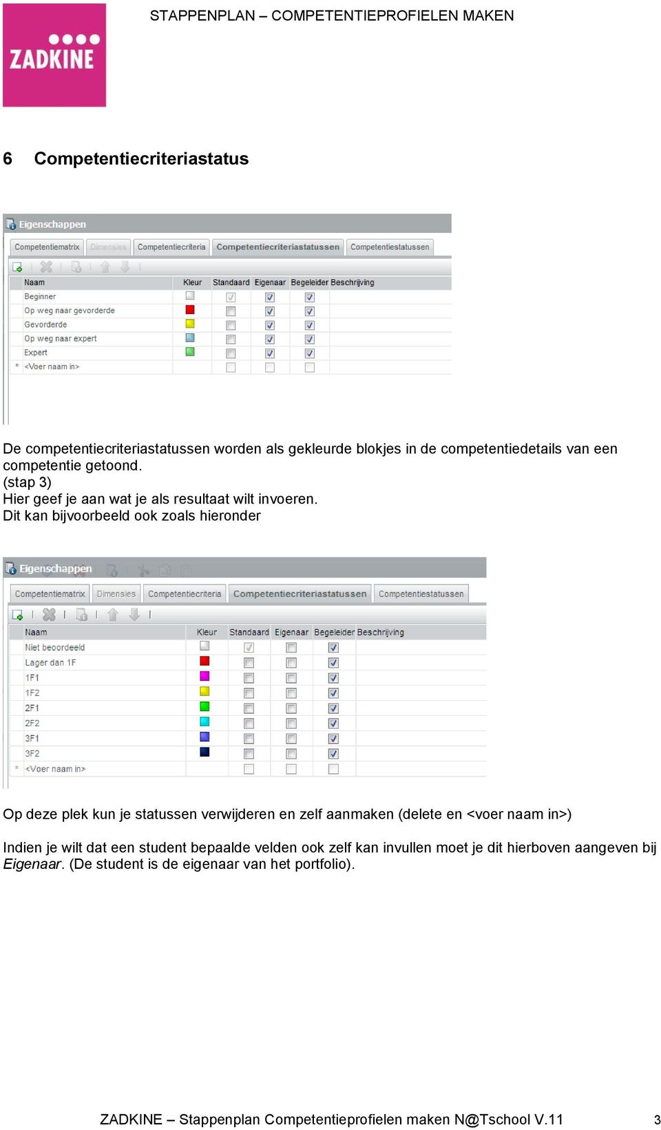 Dit kan bijvoorbeeld ook zoals hieronder Op deze plek kun je statussen verwijderen en zelf aanmaken (delete en <voer naam in>) Indien je