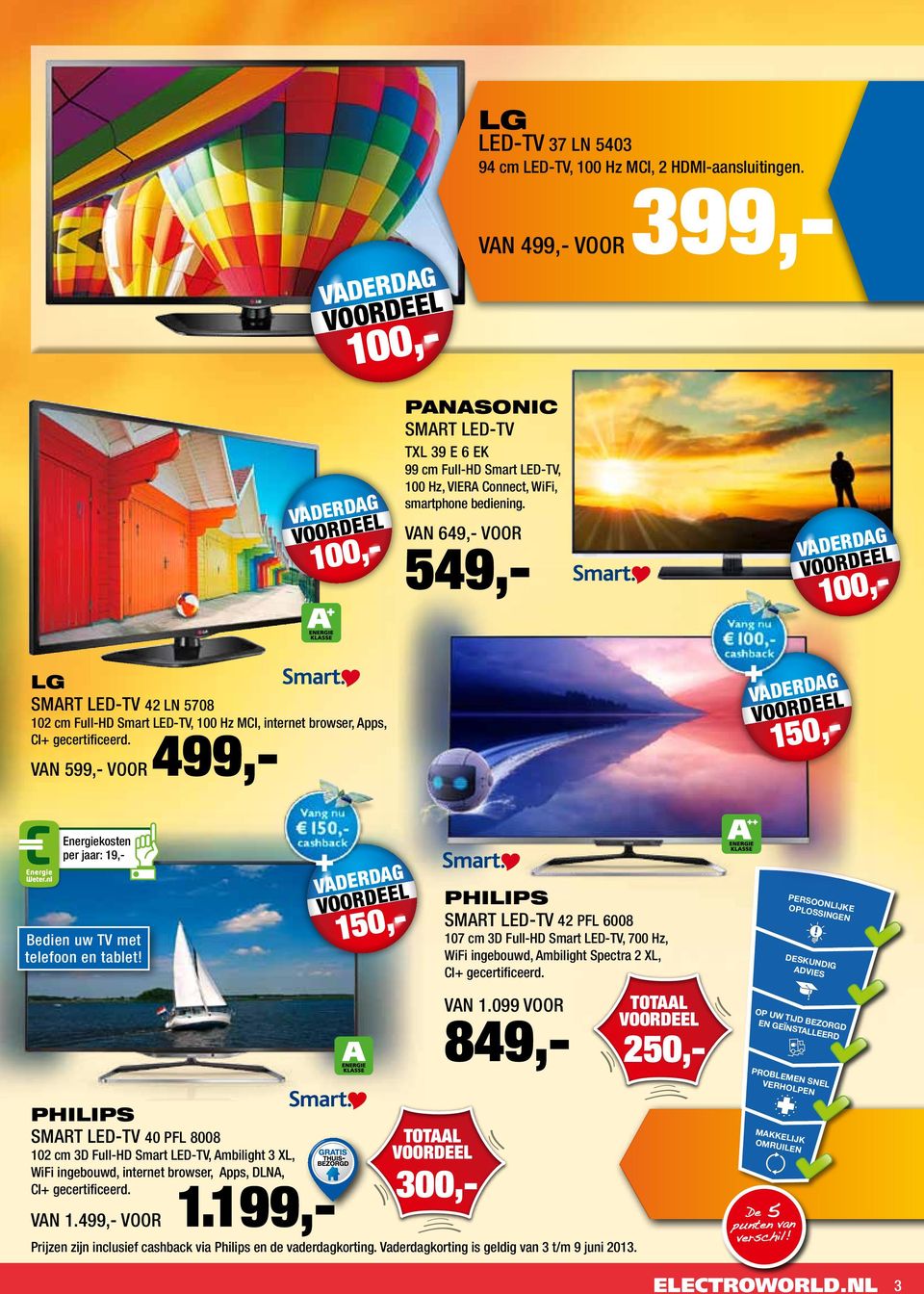 van 649,- voor 549,- 100,- + DERD LG Smart LED-TV 42 LN 5708 VA Van 599,- voor 499,- Energiekosten per jaar: 19,- 150,- + 150,- Bedien uw TV met telefoon en tablet!