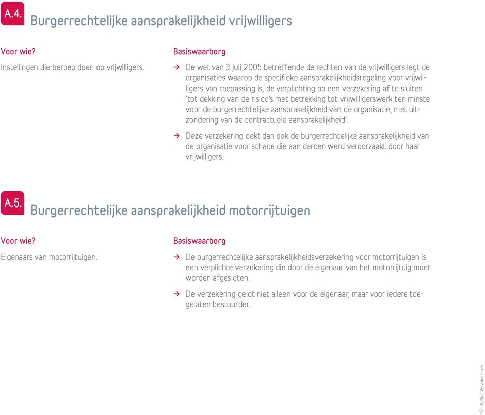 verzekering af te sluiten tot dekking van de risico s met betrekking tot vrijwilligerswerk ten minste voor de burgerrechtelijke aansprakelijkheid van de organisatie, met uitzondering van de