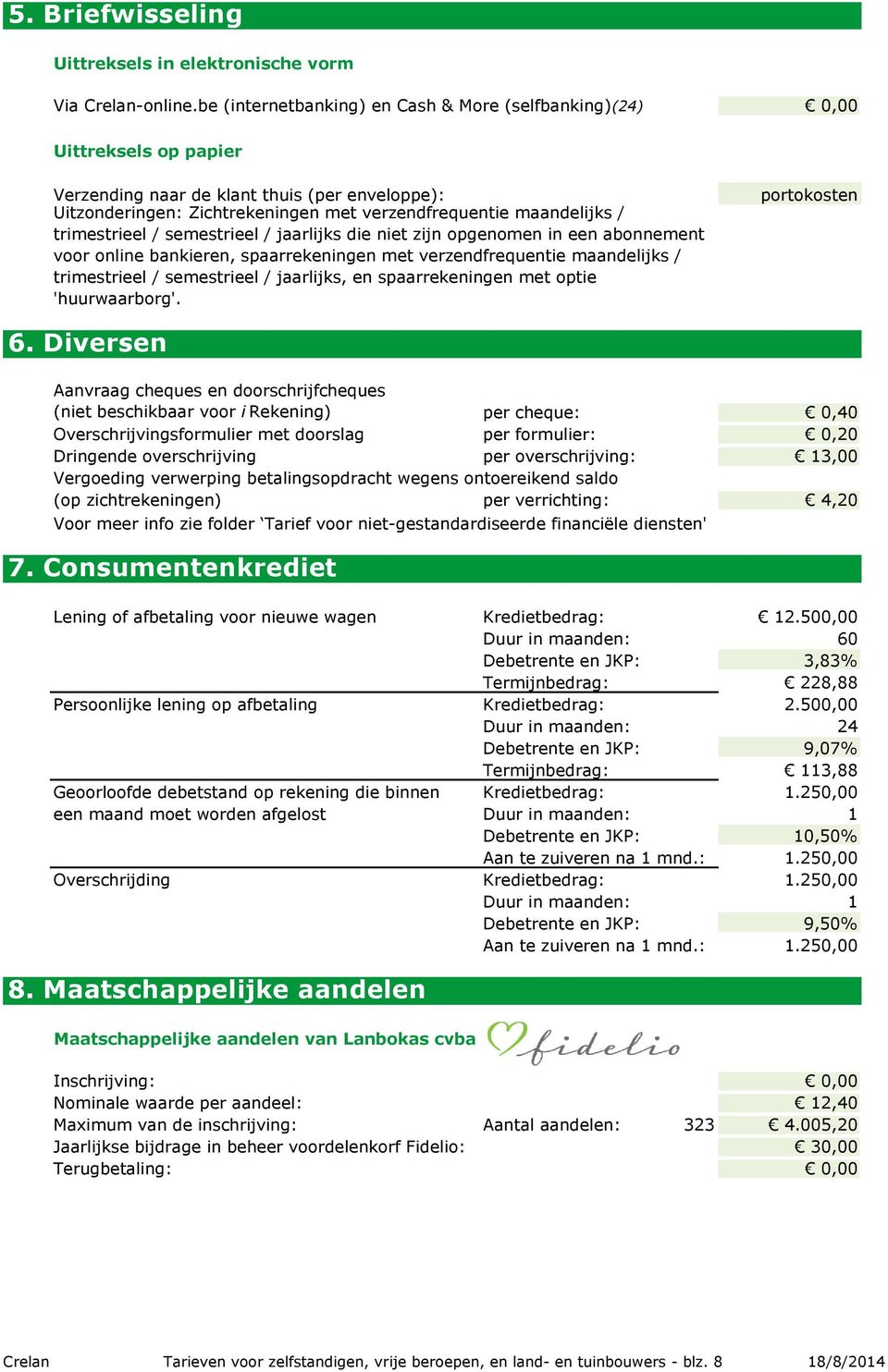 trimestrieel / semestrieel / jaarlijks die niet zijn opgenomen in een abonnement voor online bankieren, spaarrekeningen met verzendfrequentie maandelijks / trimestrieel / semestrieel / jaarlijks, en