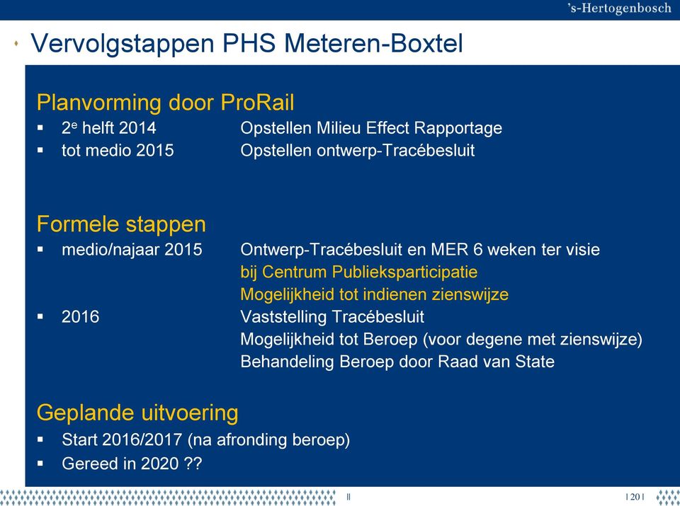 Publieksparticipatie Mogelijkheid tot indienen zienswijze 2016 Vaststelling Tracébesluit Mogelijkheid tot Beroep (voor degene