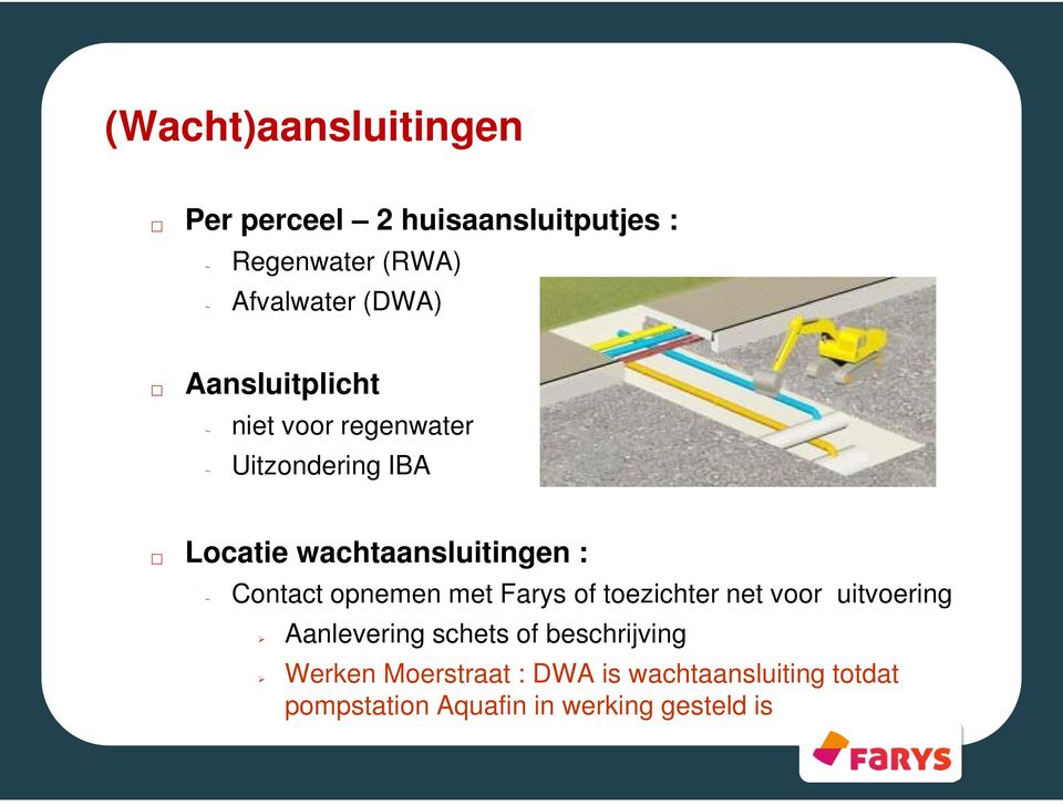 ~ Contact opnemen met Farys of toezichter net voor uitvoering Aanlevering schets of