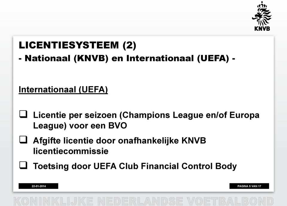 Europa League) voor een BVO Afgifte licentie door onafhankelijke KNVB