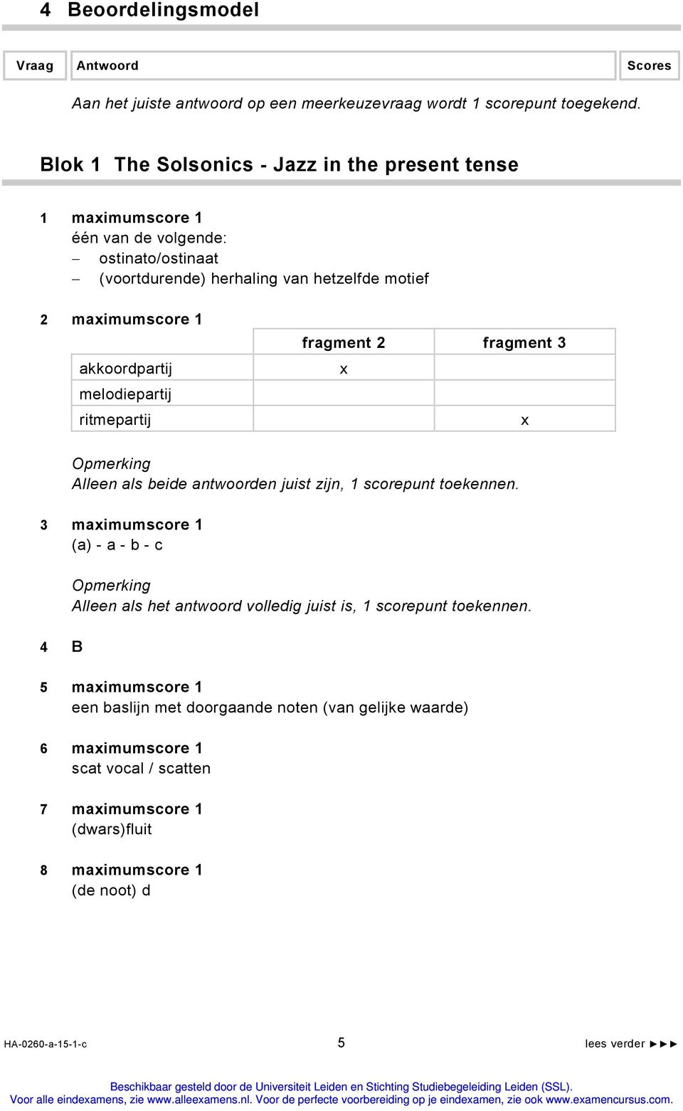 melodiepartij ritmepartij fragment 2 fragment 3 x x Opmerking Alleen als beide antwoorden juist zijn, scorepunt toekennen.