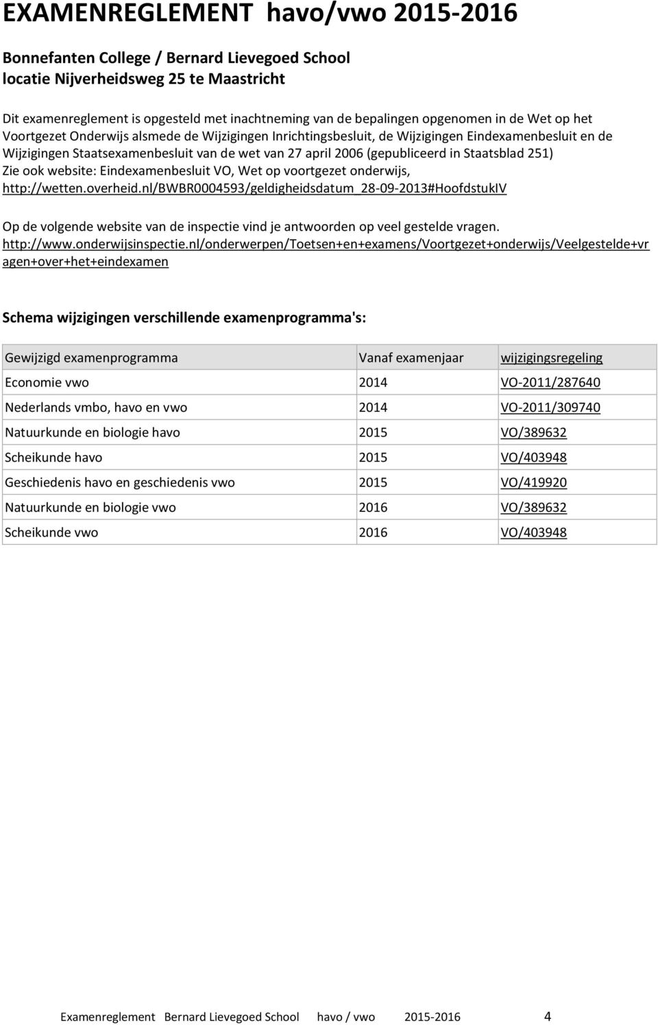 Staatsblad 251) Zie ook website: Eindexamenbesluit VO, Wet op voortgezet onderwijs, http://wetten.overheid.