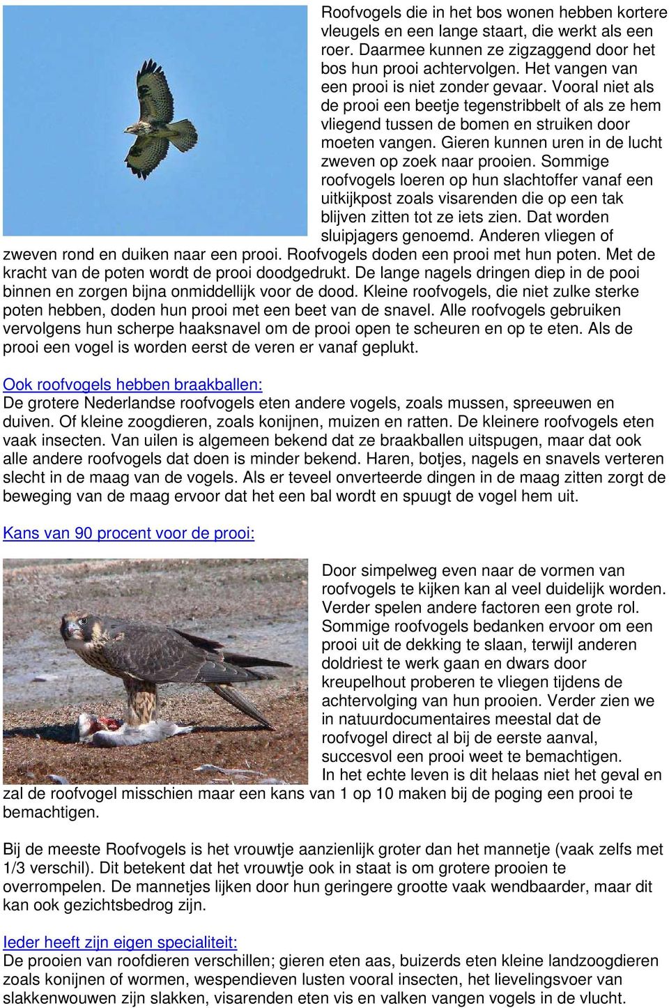 Gieren kunnen uren in de lucht zweven op zoek naar prooien. Sommige roofvogels loeren op hun slachtoffer vanaf een uitkijkpost zoals visarenden die op een tak blijven zitten tot ze iets zien.