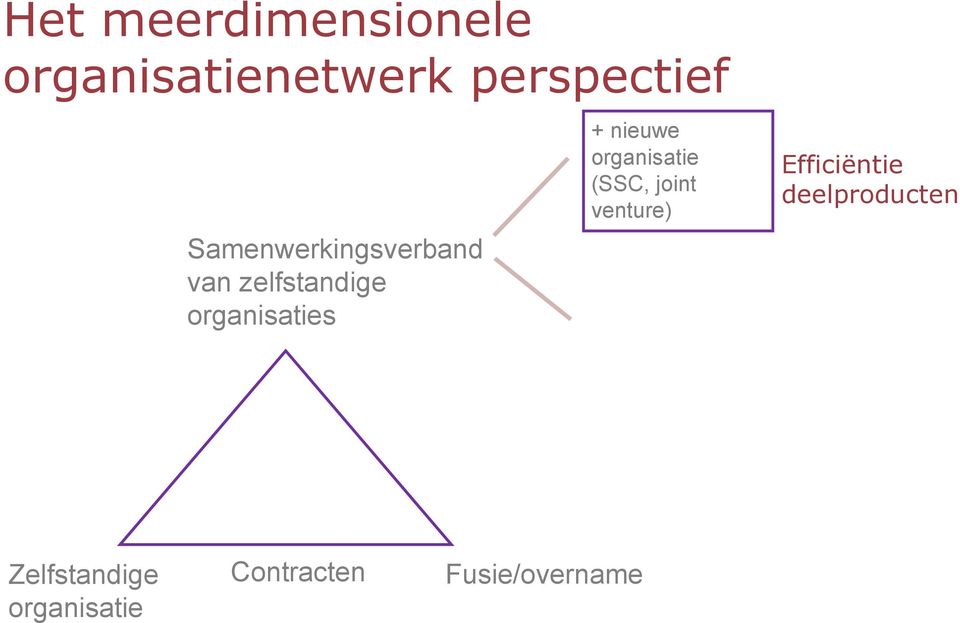 nieuwe organisatie (SSC, joint venture) Efficiëntie