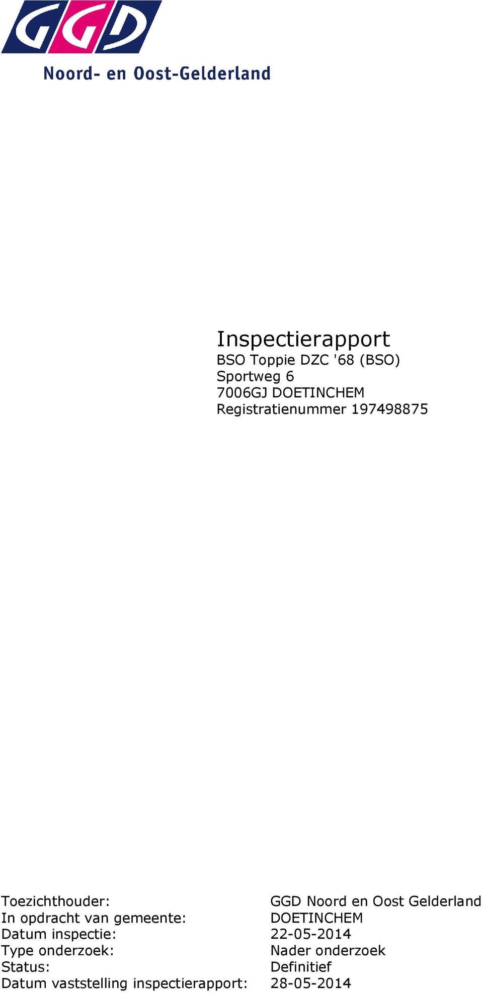 opdracht van gemeente: DOETINCHEM Datum inspectie: 22-05-2014 Type onderzoek