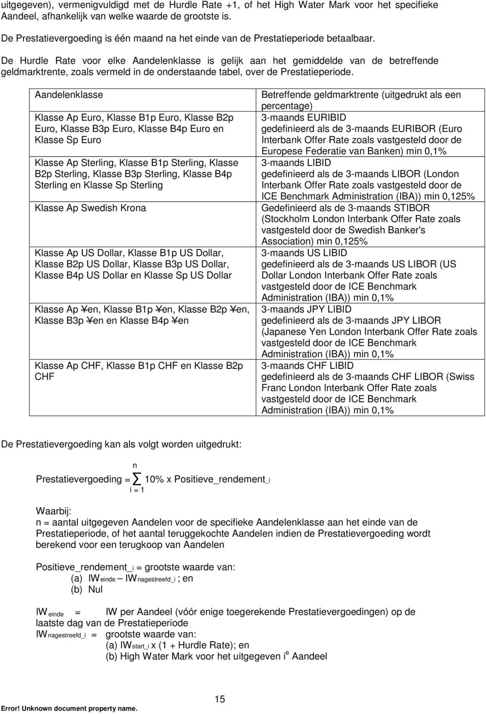 De Hurdle Rate voor elke Aandelenklasse is gelijk aan het gemiddelde van de betreffende geldmarktrente, zoals vermeld in de onderstaande tabel, over de Prestatieperiode.