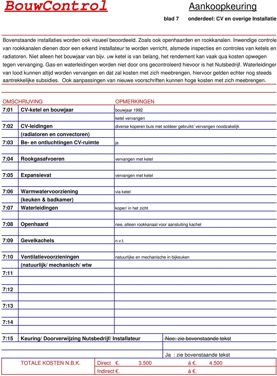 uw ketel is van belang, het rendement kan vaak qua kosten opwegen tegen vervanging. Gas-en waterleidingen worden niet door ons gecontroleerd hievoor is het Nutsbedrijf.