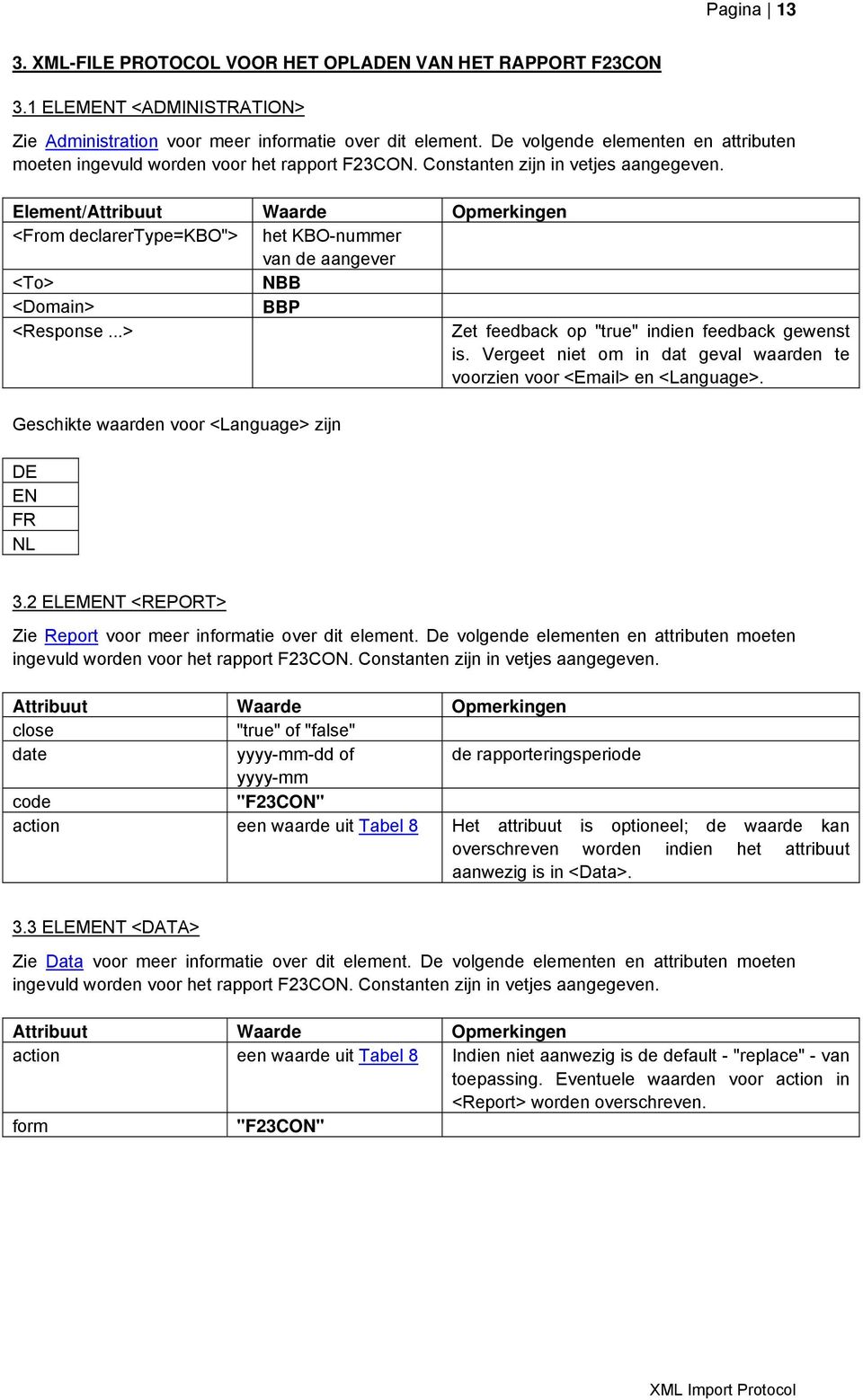 Element/Attribuut Waarde Opmerkingen <From declarertype=kbo"> het KBO-nummer van de aangever <To> NBB <Domain> BBP <Response > Zet feedback op "true" indien feedback gewenst is.