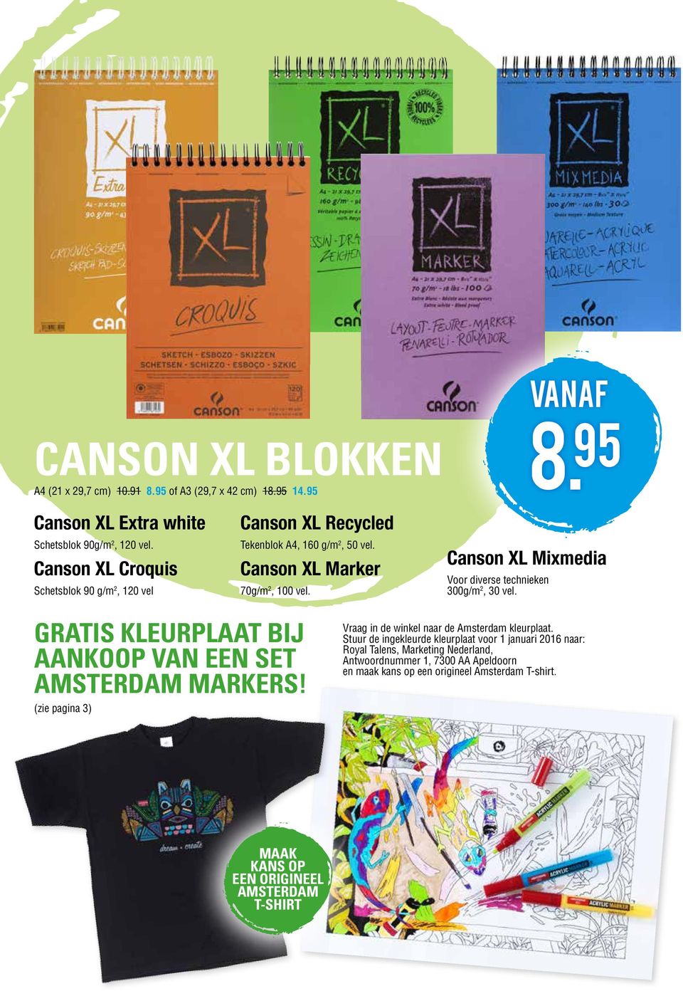 Canson XL Mixmedia Voor diverse technieken 300g/m 2, 30 vel. GRATIS KLEURPLAAT BIJ AANKOOP VAN EEN SET AMSTERDAM MARKERS!