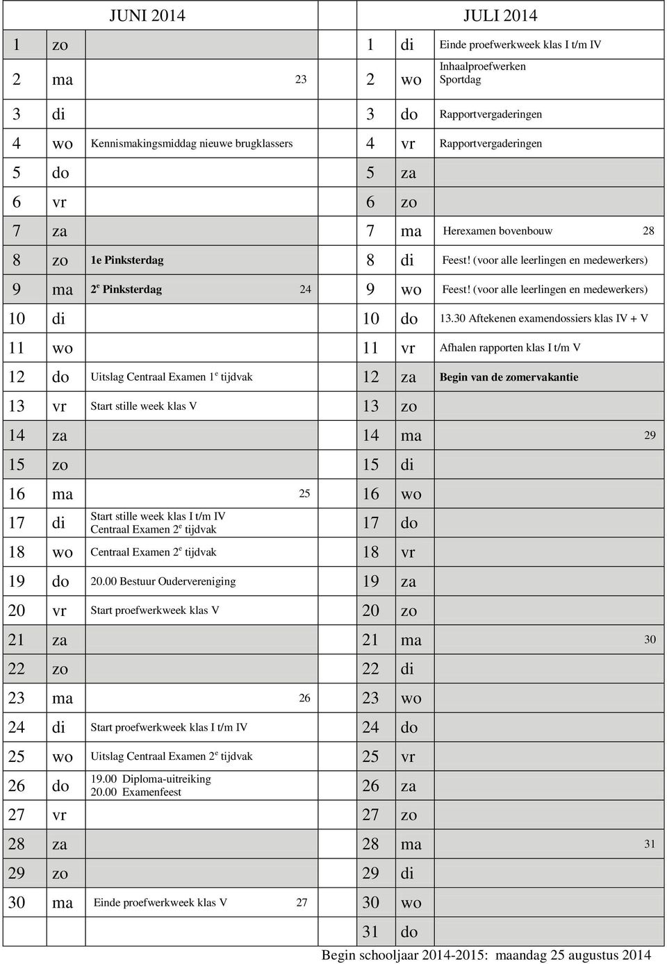 (voor alle leerlingen en medewerkers) 10 di 10 do 13.