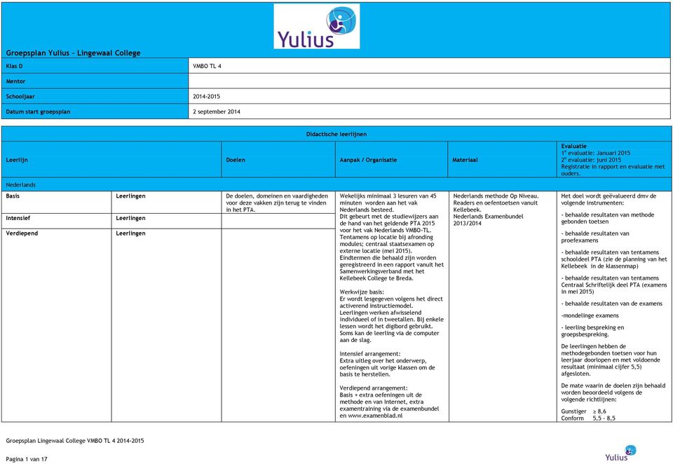 Nederlands Basis De doelen, domeinen en vaardigheden Wekelijks minimaal 3 lesuren van 45 minuten worden aan het vak Nederlands besteed. voor het vak Nederlands VMBO-TL.