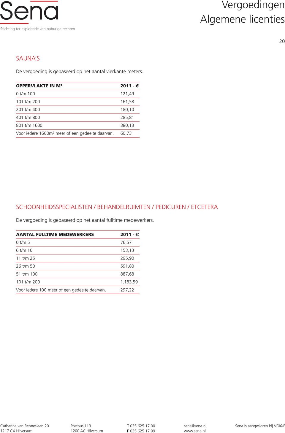 60,73 SCHOONHEIDSSPECIALISTEN / BEHANDELRUIMTEN / PEDICUREN / ETCETERA De vergoeding is gebaseerd op het aantal