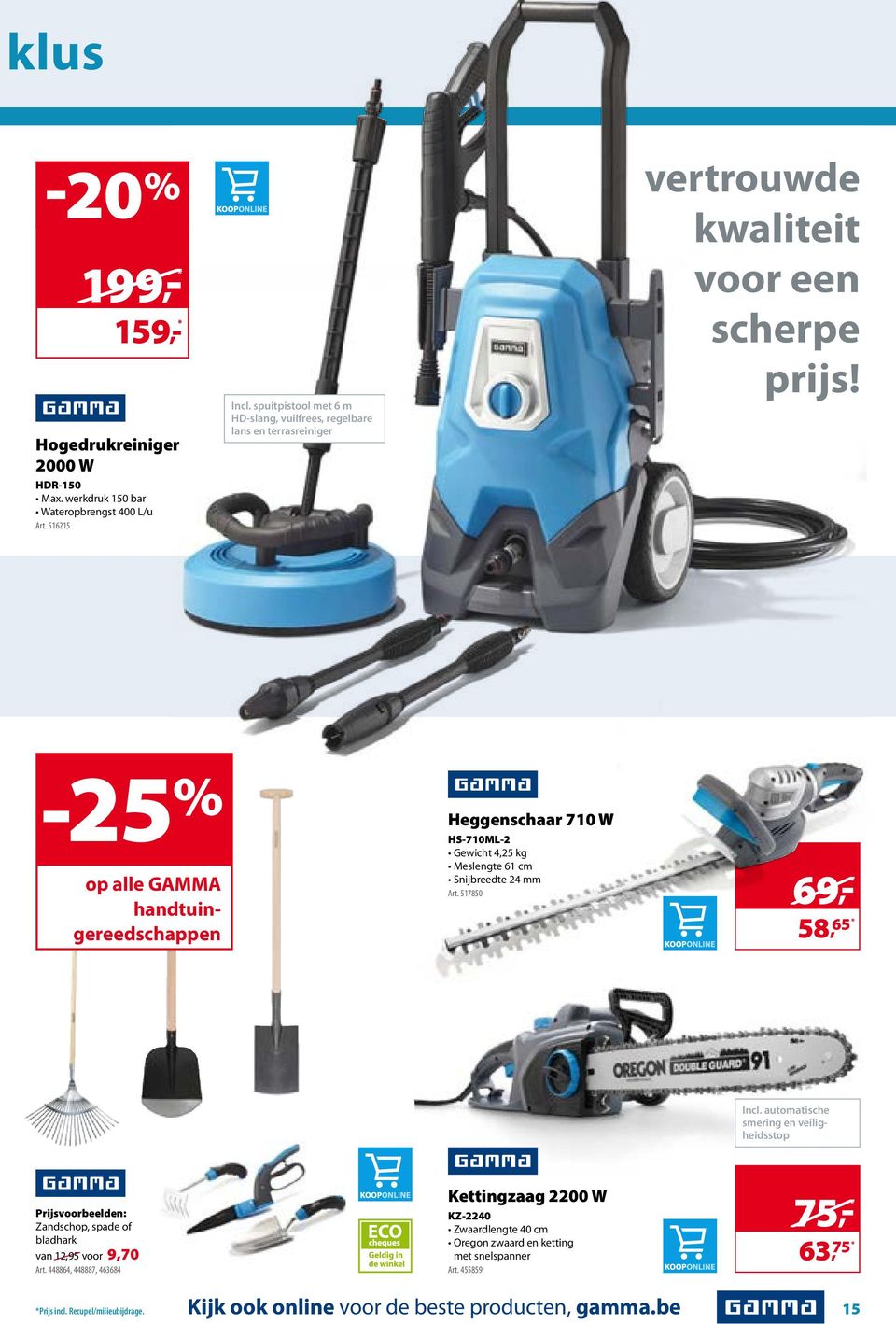 -5 % handtuingereedschappen Heggenschaar 710 W HS-710ML- Gewicht 4,5 kg Meslengte 61 cm Snijbreedte 4 mm Art.